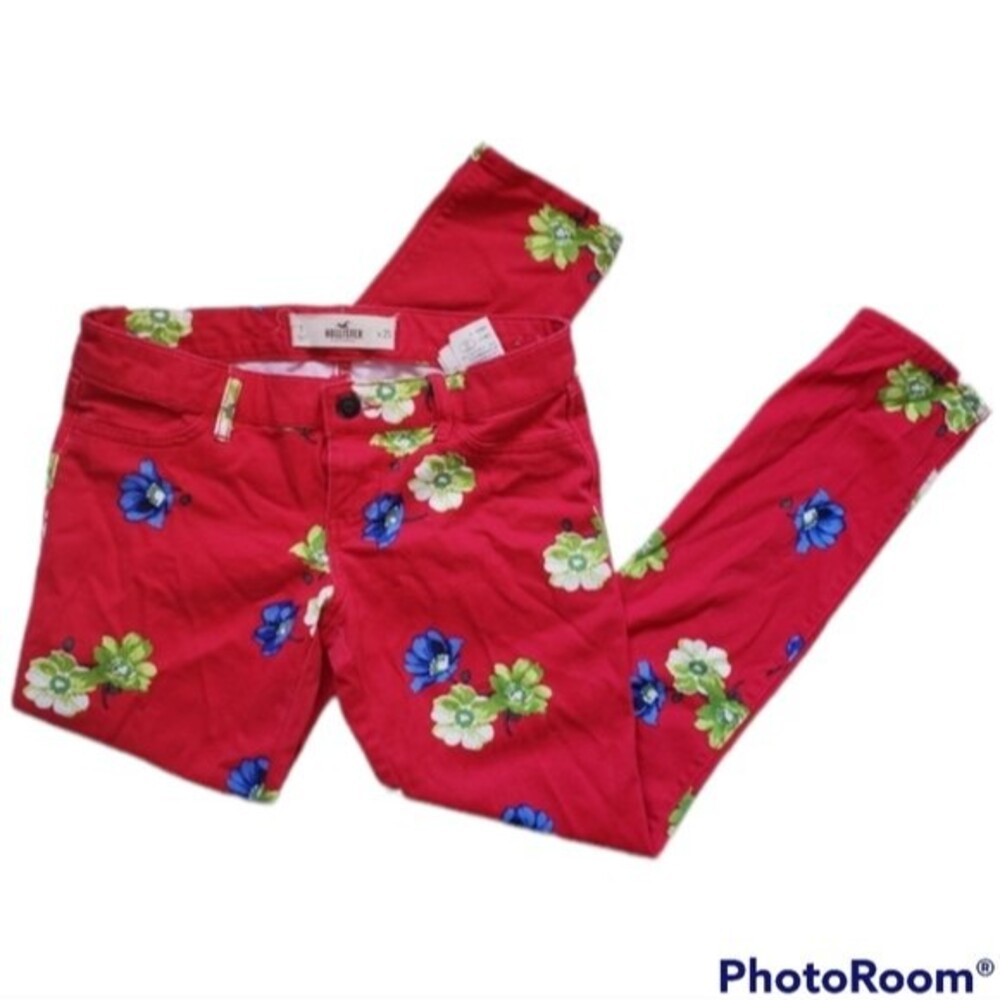 Hollister Red Floral Skinny Jeans - Juniors 1